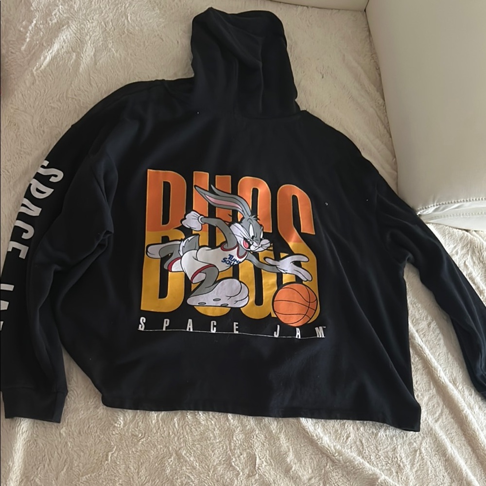 Black Space Jam Hoodie with Bugs Bunny Graphic